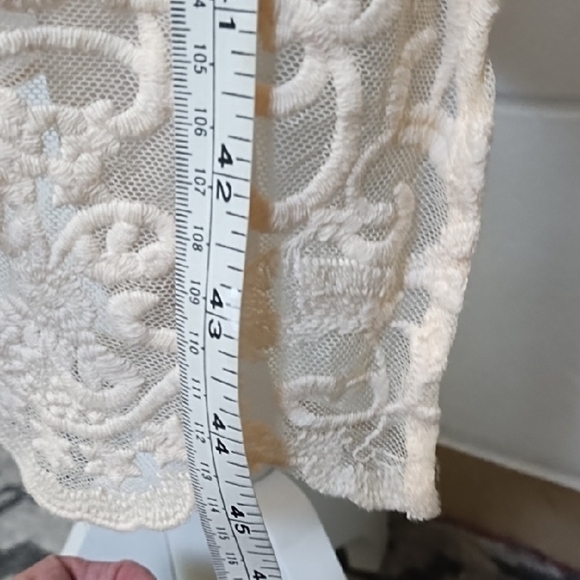 Pink Sheer Netting Embroidered Long Button Up Vest Shirt Side Slits - Picture 5 of 13